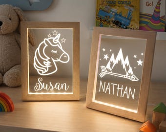 Personalized Name Night Light, Custom Nursery Decor, Wooden LED Sign for Kids