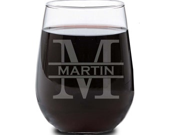 Bicchiere da vino monogrammato, bicchiere da vino personalizzato, bicchiere da vino personalizzato, bicchiere da vino inciso, regali di San Valentino, bicchiere da vino inciso