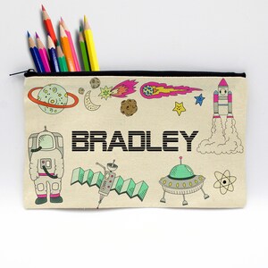 Personalized pencil bag, Custom pencil bag Customized pencil case Personalized kids&#39; pencil pouch, name pencil bag --PENB-W-SPACE