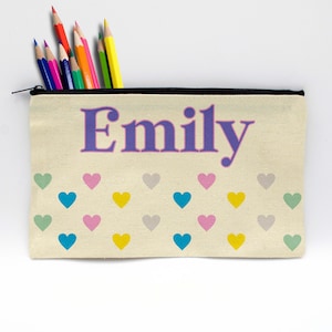 Personalized pencil bag, Custom pencil bag Customized pencil case Personalized kids&#39; pencil pouch, name pencil bag --PENB-W-HEARTS
