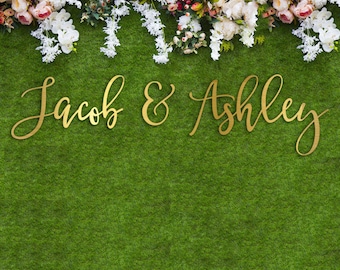 Hedge Wall Sign, Large Name cut outs, Wood name sign Large Wall and Hedge Signs for Weddings Bride Groom Names, Custom Hedge --HEDGE60-GLD-4