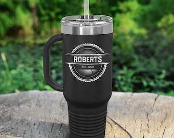 Personalized 40 Oz Tumbler with Handle and Straw, Custom Insulated Stainless Steel Tumbler with Name Husband Valentine's Day  --PC40M-W-100