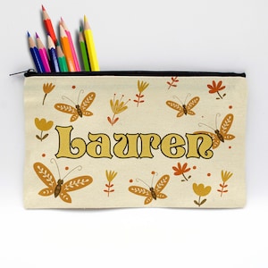 Personalized pencil bag, Custom pencil bag Customized pencil case Personalized kids&#39; pencil pouch, name pencil bag --PENB-W-BUTTERFLY