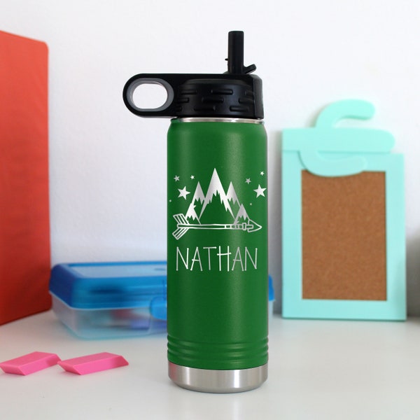 20 oz Kids Water Bottle Water bottles for kids for school Insulated Metal Water Bottle with Straw Lid Back to School Mountain Range Bottle