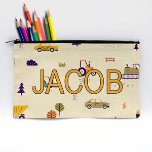 Personalized pencil bag, Custom pencil bag Customized pencil case Personalized kids&#39; pencil pouch, name pencil bag --PENB-W-CAR
