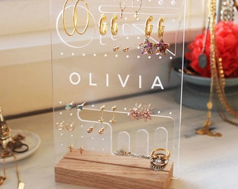 Personalized Jewelry Display Earring Holder Jewelry Organizer Acrylic Jewelry Stand Wood Jewelry Stand Jewelry Tree Earring Display --JSNW-1