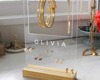 Personalized Jewelry Display Earring Holder Jewelry Organizer Acrylic Jewelry Stand Wood Jewelry Stand Jewelry Tree Earring Display --JSNW-1