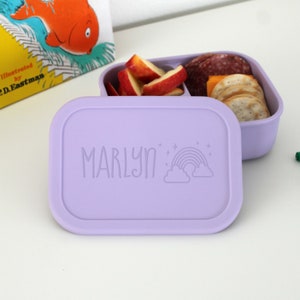 Personalized Silicone Bento Box Lunch Container for Kids - Bento Box for Kids, Custom Bento Box, Lunch Box for Kids -- BB-LP-RAINBOW