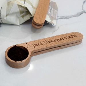 Personalized Coffee Scoop Bag Clip, Coffee Scoop Clip, Custom Coffee Scoop, Coffee Lover, Wood Coffee Scoops Coffee Scoop clip --cscp-nw-100