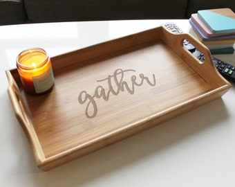 Personalized Bamboo Serving Tray - Engraved Wedding Gift