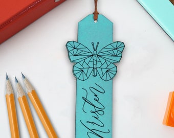Marcador personalizado, Marcador de cuero personalizado, Marcador de cuero grabado, Marcadores para niños, Marcadores para niños De regreso a la escuela Regalo Mariposa