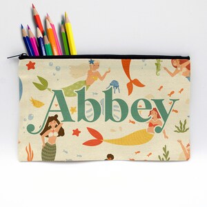 Personalized pencil bag, Custom pencil bag Customized pencil case Personalized kids&#39; pencil pouch, name pencil bag --PENB-W-MERMAID