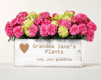 Personalized Wooden Planter Box | Custom Engraved Flower Pot, Farmhouse Garden Decor