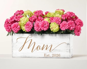 Personalized Wooden Planter Box for Mom | Custom Engraved Flower Pot, Rustic Garden Decor