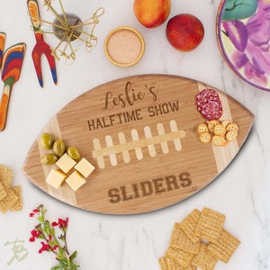 Personalized cutting board, Football Shaped Cutting Board, Football Charcuterie Board football team logo, Tailgate Serving Board --CB-FB-100