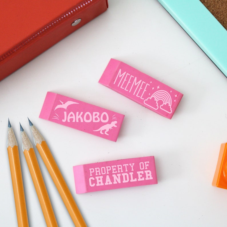 Personalized Set of 3 Erasers, Rubber Erasers, Back to School Gifts ...
