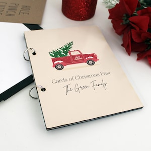 Porta-cartões de Natal, cartões de Natal passado, porta-cartões de Natal personalizado, armazenamento para exibição de cartões, álbum de cartões --CRDB-SUB-REDTRUCK