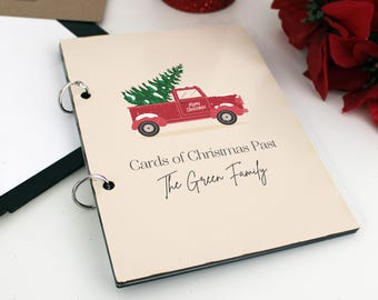 Christmas Card Keeper, Cards of Christmas Past, Personalized Christmas Card Holder, Card Display Storage, Card Album --CRDB-SUB-REDTRUCK