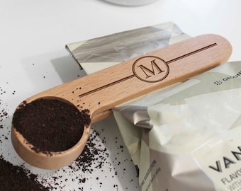 Personalized Coffee Scoop Bag Clip, Coffee Scoop Clip, Custom Coffee Scoop, Coffee Lover, Wood Coffee Scoops Coffee Scoop clip --cscp-nw-100