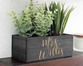 Personalized Teacher Gift Planter Box, Engraved Wood