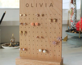 Personalized Jewelry Display Earring Holder Jewelry Organizer Acrylic Jewelry Stand Wood Jewelry Stand Jewelry Tree Earring Display --JSNW-1