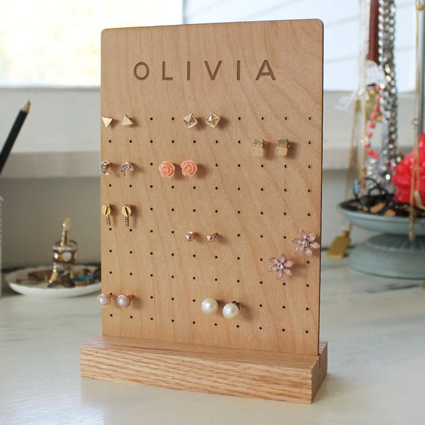 Personalized Jewelry Display Earring Holder Jewelry Organizer Acrylic Jewelry Stand Wood Jewelry Stand Jewelry Tree Earring Display --JSNW-1