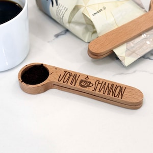 Personalized Coffee Scoop Bag Clip, Coffee Scoop Clip, Custom Coffee Scoop, Coffee Lover, Wood Coffee Scoops Coffee Scoop clip --cscp-nw-100