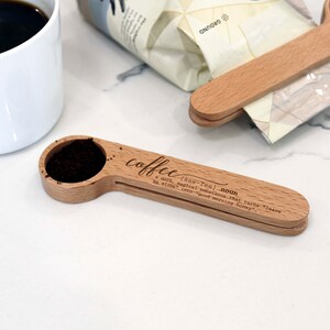 Personalized Coffee Scoop Bag Clip, Coffee Scoop Clip, Custom Coffee Scoop, Coffee Lover, Wood Coffee Scoops Coffee Scoop clip --cscp-nw-100