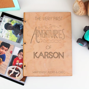 Baby Wood Photo Album with Photo Pages, Baby Photo Album, Kid&#39;s Photo Album with Sleeves, Baby Book Photo Album, Adventure Photo Book