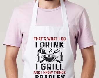 Personalized Aprons, Custom Chef Apron, Personalized Aprons for Dad, Chef Gifts, Apron with Name, BBQ Grill Apron --APRN-W-IDRINKIGRILL