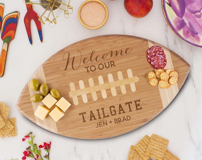 Personalized cutting board, Football Shaped Cutting Board, Football Charcuterie Board football team logo, Tailgate Serving Board --CB-FB-100