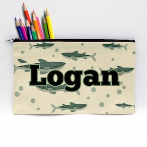 Personalized pencil bag, Custom pencil bag Customized pencil case Personalized kids&#39; pencil pouch, name pencil bag --PENB-W-SHARKS