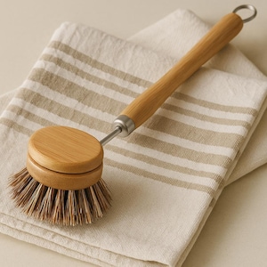Bamboo Dish Brush Long Handle, Eco Friendly Kitchen Scrubber, Plastic Free Cleaning Tool, Natural Dish Brush, Zero Waste Kitchen, Sink Brush