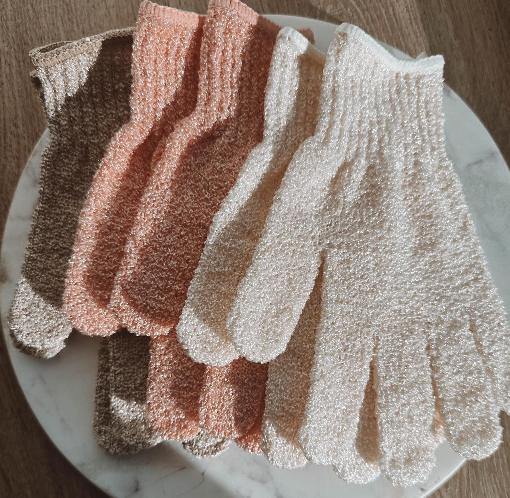 Exfoliating Shower Gloves – Spa Body Scrub Mitt for Soft Skin, Skincare Gift, Mothers Day Gift for Her, Mom, Wife, Self Care Essentials