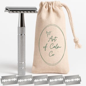 Plastic Free Metal Safety Razor with 5 Blades | Zero Waste Double Edge Shaving Razor | Eco Friendly Reusable Razor for Men & Women Gift