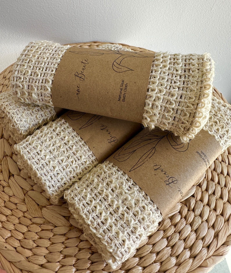 Sisal Exfoliating Cloth, Natural Body Scrubber, Eco-Friendly Washcloth, Compostable Bath Cloth,Self-Care Spa Gift,Face and Body Scrubber, Moisturizing Bar Soap Cloth, Cotton Bath Cloth, Plastic-Free Wash Cloth, Goat Milk Bath Soap, Bathroom Accessory