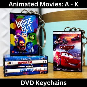 Mini DVD Keychain - Animated Movies (A-K), Miniature Movie Cover Art Case, Disney Pixar Dreamworks, Birthday Party Key Ring, Kids 3D Gift <3