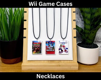 Wii Game Case Necklace, Retro Nintendo Case Cover Art, 3D Jewelry Charm Accessory, Wiimote Motion Gaming Pendant, 3D Mii Mario Gamer Gift