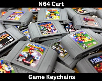 Miniature N64 Game Cart Keychains, Nintendo 64 Game Pak, Mini Cartridge Charms, Gaming Birthday Party, Knapsack Keyring, 3D Mario Gamer Gift