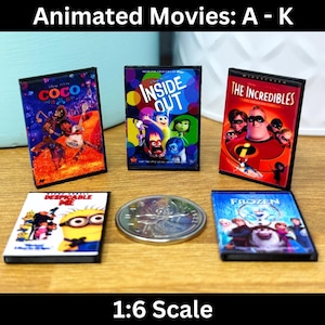 Dollhouse (1:6) Mini DVD Cases - Animated Movies (A-K), Miniature Movie Cover Art Case, Disney Pixar DreamWorks, 3D Diorama Display <3