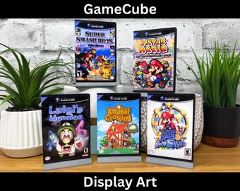 Gamecube Display Art (XXL), Retro Nintendo Cover Stand, Gaming Wall Shelf Desk Stand, 3D GC Mario, Game Cube Home Decor, Custom Gamer Gift