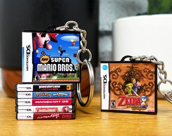 Miniature DS Game Case Keychains, Mini Nintendo Case Cover Art, Retro DS Gaming, Handheld Keyring, Birthday Party Filler, Mario Gamer Gift