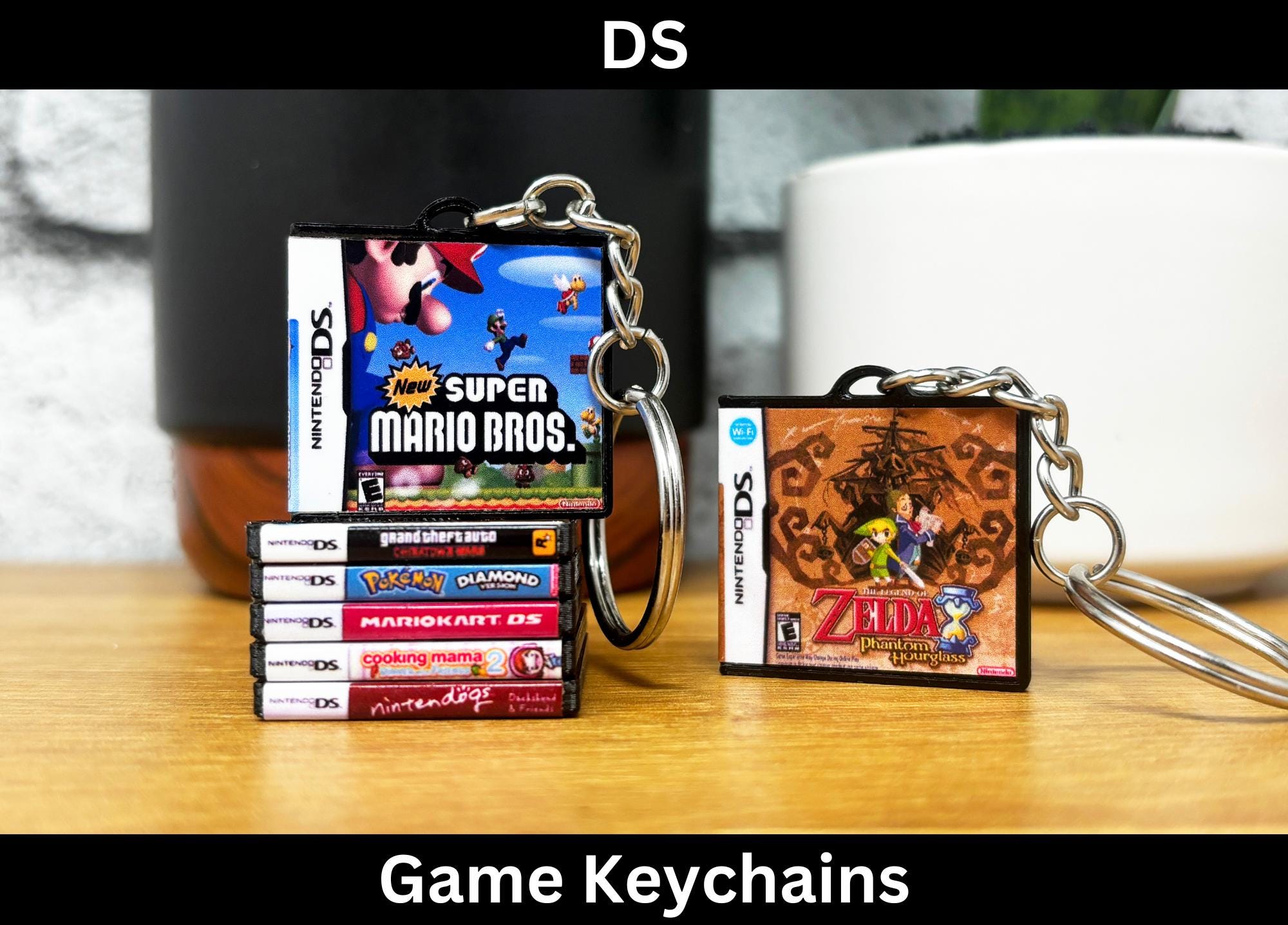 Mini DS Game Case Keychain, Retro Nintendo Cover Art, Miniature