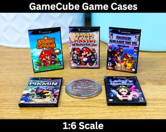 Dollhouse (1:6) GameCube Game Cases, Miniature Game Cube Gaming, Retro Nintendo Case Cover Art,  3D Diorama Scale, GC Furniture Mario Gamer
