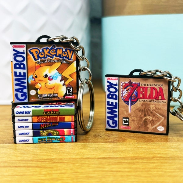 Miniature Gameboy Game Case Keychains, Mini Nintendo Case Cover Art, Retro GB Gaming, Handheld Keyring, Birthday Party Filler, Gamer Gift