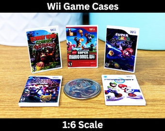 Dollhouse (1:6) Wii Game Cases, Miniature Wiimote Gaming, Retro Nintendo Case Cover Art, 3D Diorama Scale, Wii Motion Furniture Mario Gamer