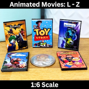 Dollhouse (1:6) Mini DVD Cases - Animated Movies (L-Z), Miniature Movie Cover Art Case, Disney Pixar DreamWorks, 3D Diorama Display <3
