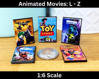 Dollhouse (1:6) Mini DVD Cases - Animated Movies (L-Z), Miniature Movie Cover Art Case, Disney Pixar DreamWorks, 3D Diorama Display &lt;3
