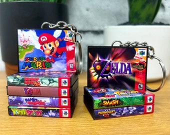 Miniature N64 Game Case Keychains, Nintendo Mini Case Cover Art, Retro N64 Gaming, Knapsack Keyring, Birthday Party Filler, Mario Gamer Gift