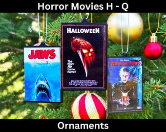 Horror Movies (H-Q) – DVD Ornaments, Christmas 2026 Film Cover Art Case, Halloween Monsters Gore Slasher Scary Thriller, 3D Merry Xmas Tree